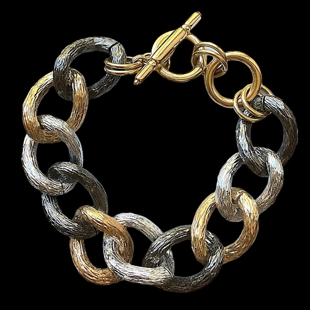 KJL Kenneth J Lane Tri Colored Chain Link Bracelet with Toggel Clasp